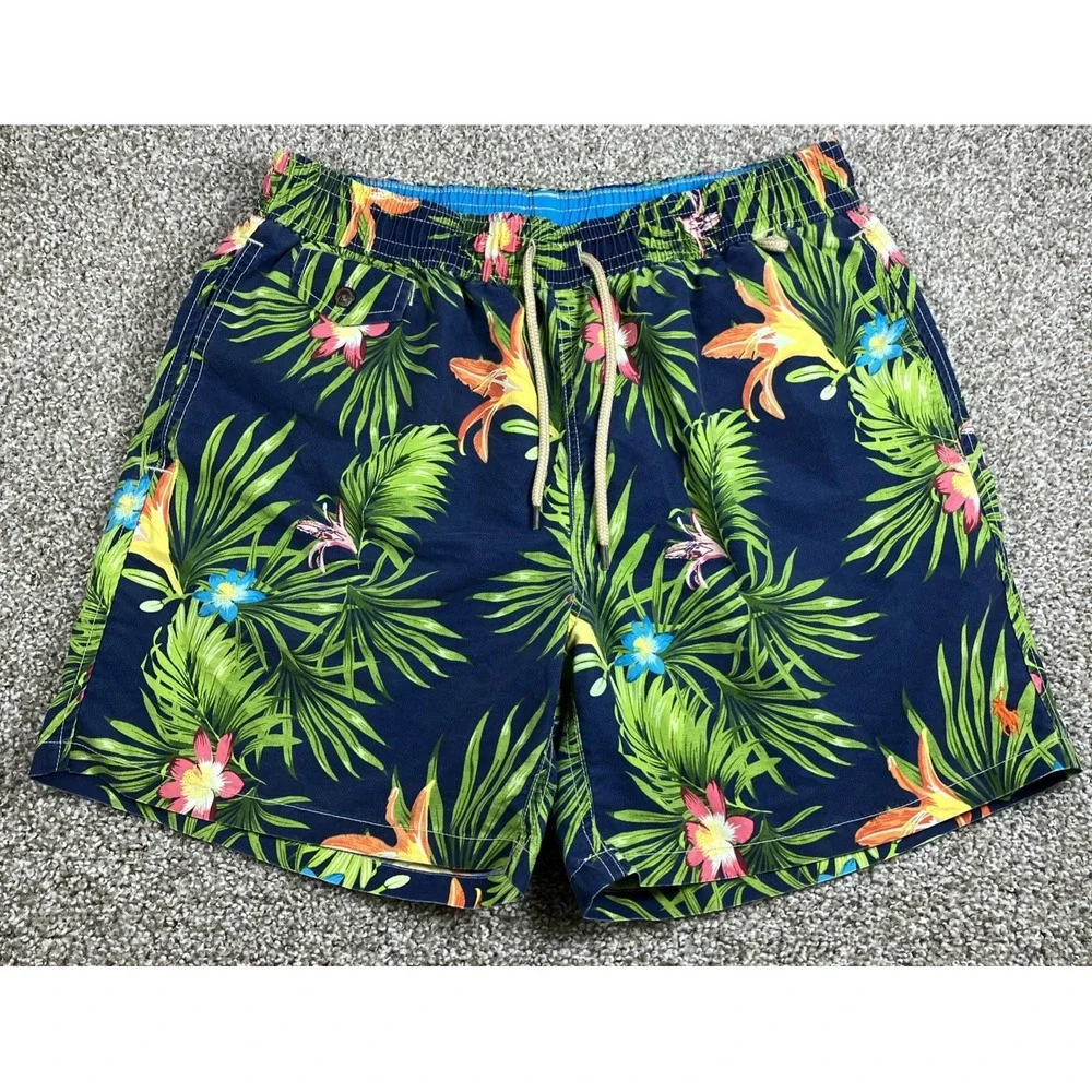 Polo‎ Ralph Lauren Men's Swim Trunks Tropical Hawaiian Size Medium Blue